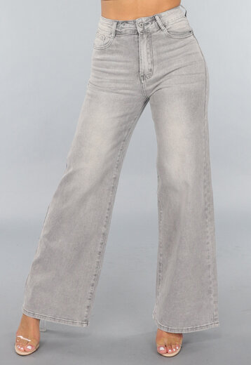 Grijze High Waist Wide Leg Jeans