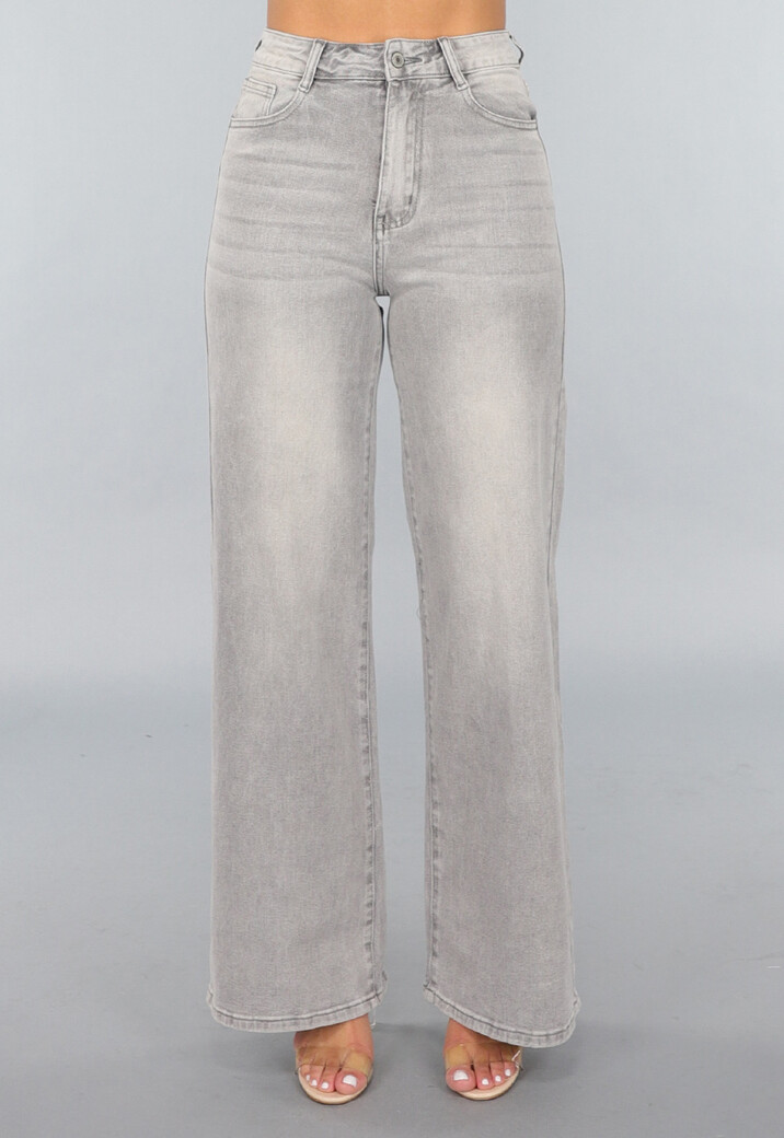 Grijze High Waist Wide Leg Jeans