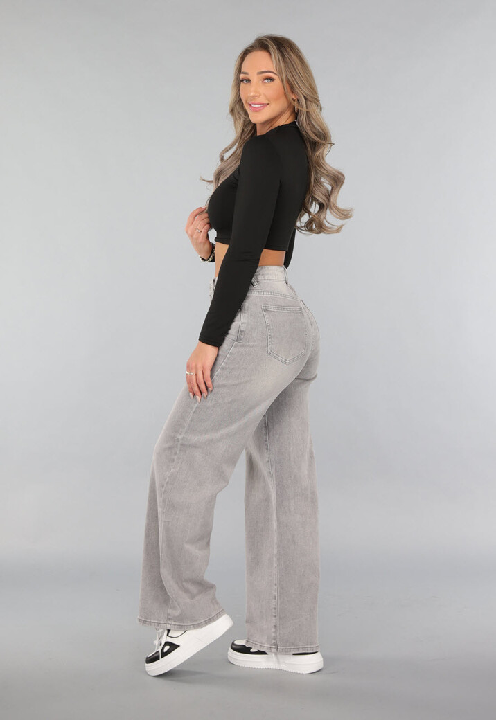Grijze High Waist Wide Leg Jeans