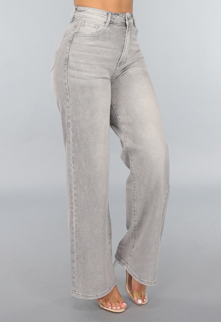 Grijze High Waist Wide Leg Jeans