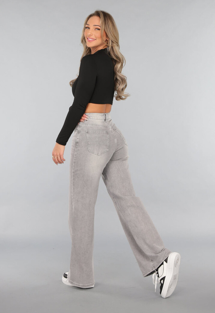 Grijze High Waist Wide Leg Jeans