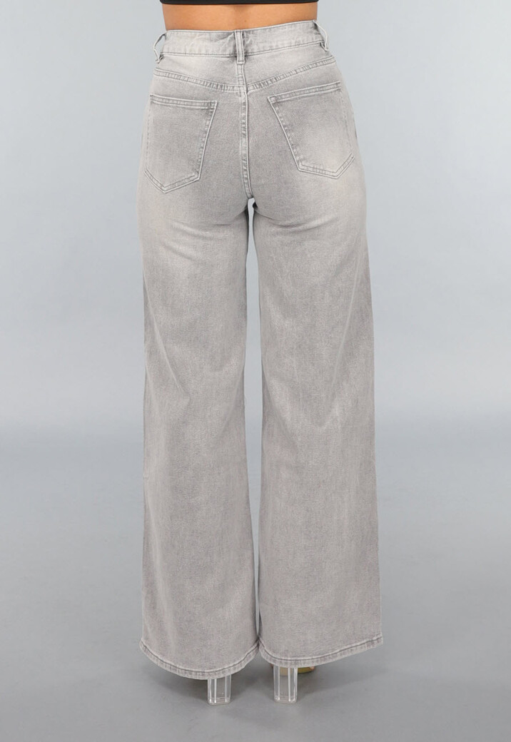 Grijze High Waist Wide Leg Jeans