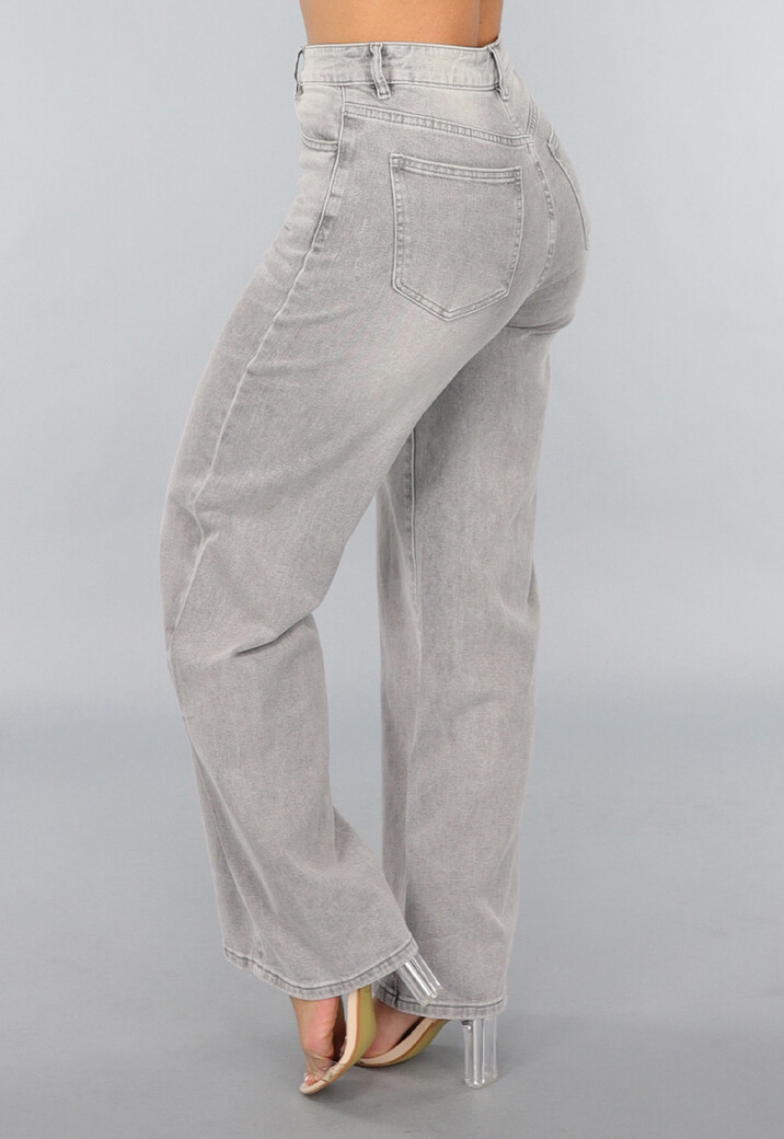 Grijze High Waist Wide Leg Jeans