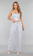 Lichtblauwe Wide Leg Mid Waist Strass Jeans