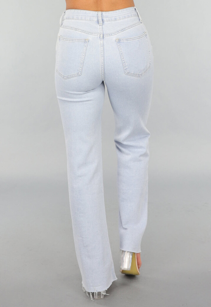 Lichtblauwe Wide Leg Mid Waist Strass Jeans