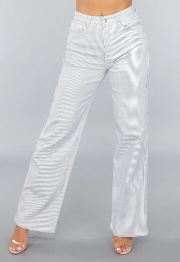 High Rise Straight Leg Jeans met Streeppatroon