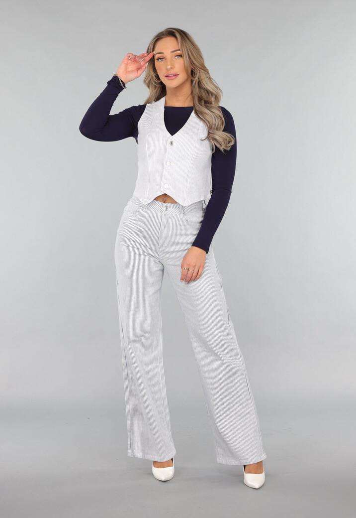 High Rise Straight Leg Jeans met Streeppatroon