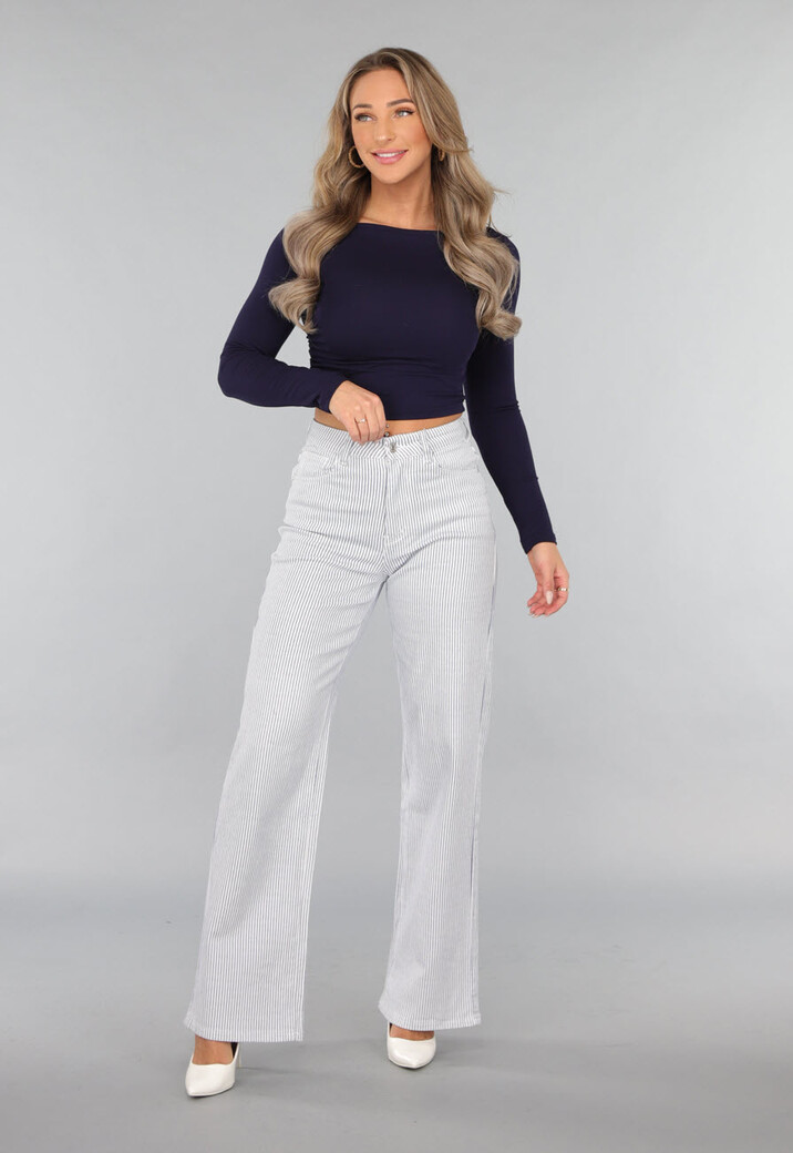 High Rise Straight Leg Jeans met Streeppatroon