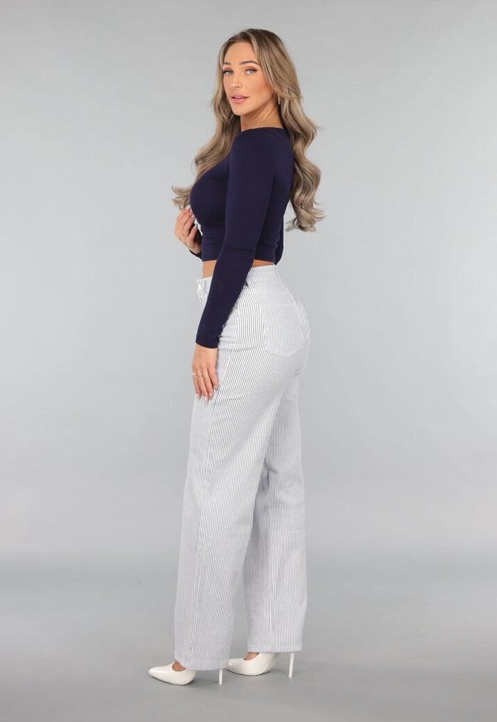 High Rise Straight Leg Jeans met Streeppatroon