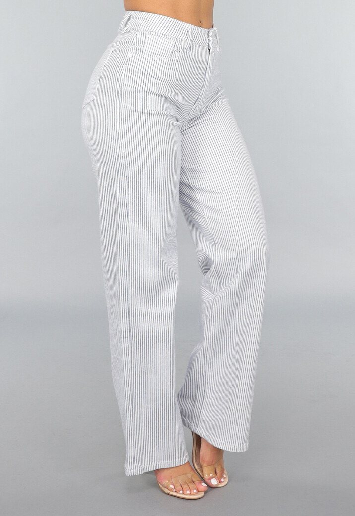 High Rise Straight Leg Jeans met Streeppatroon