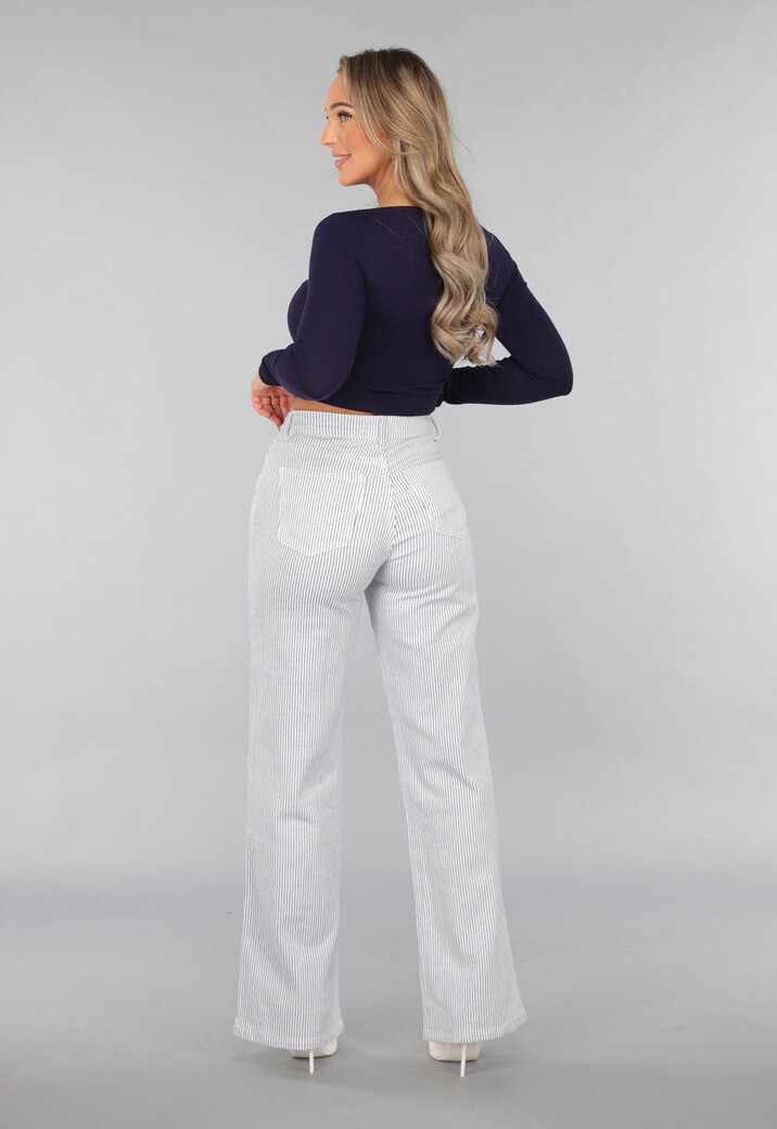 High Rise Straight Leg Jeans met Streeppatroon