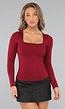 Elastische Burgundy Top met Lange Mouwen