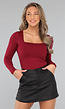 Elastische Burgundy Top met Lange Mouwen
