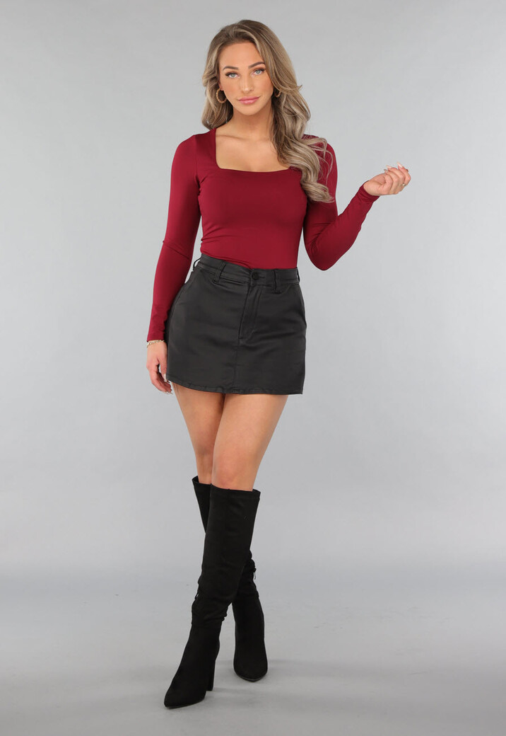 Elastische Burgundy Top met Lange Mouwen