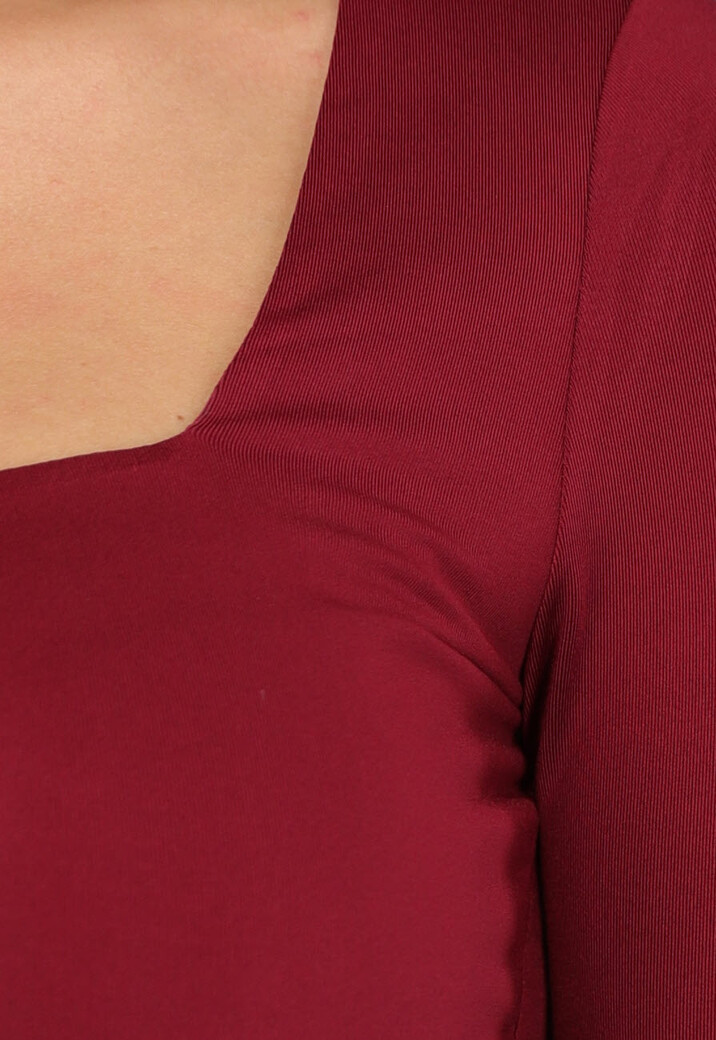 Elastische Burgundy Top met Lange Mouwen