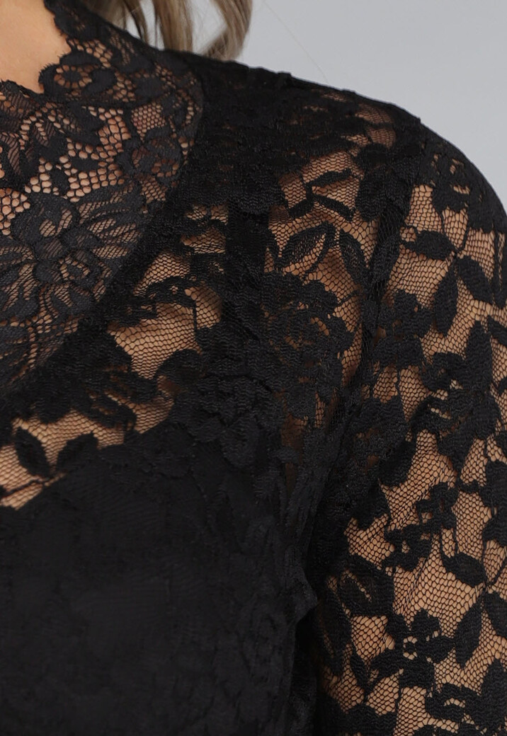 Zwarte Kanten Shirt met V Hals