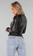 Zwarte Longsleeve Geplooide Lederlook Top