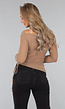Taupe Geplooide Mesh Top met Veterdetail