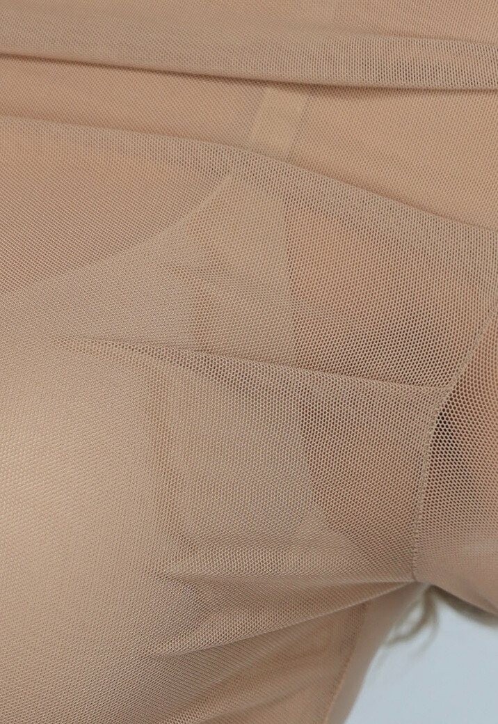 Taupe Geplooide Mesh Top met Veterdetail