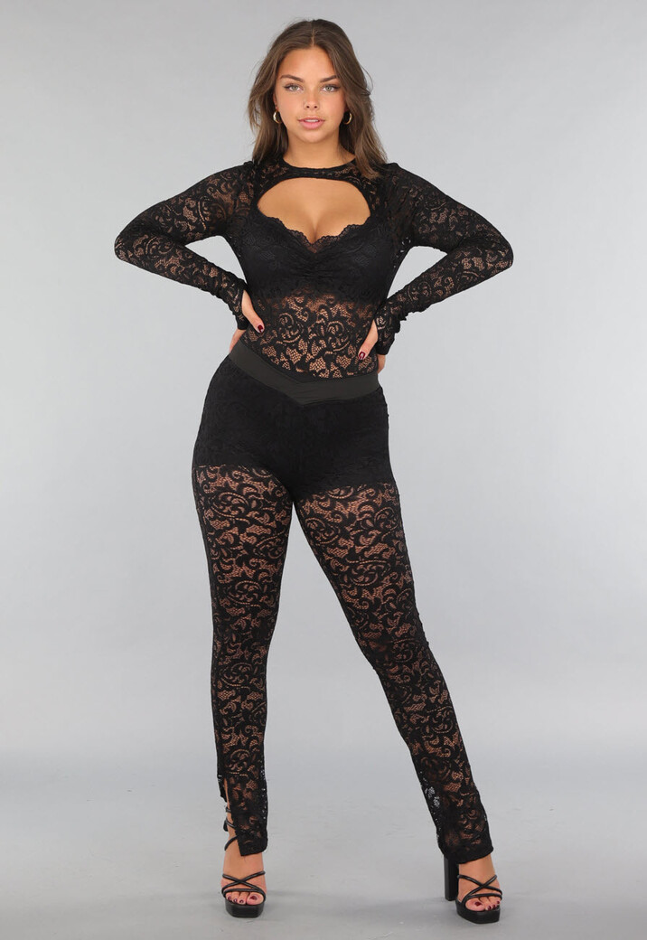 Kanten Two Piece met Bodysuit en Split Legging