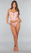 Lichtroze Hartjes Bustier Lingerie Set
