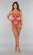 Mesh Lingerie Bustier Set met Rood Borduurwerk