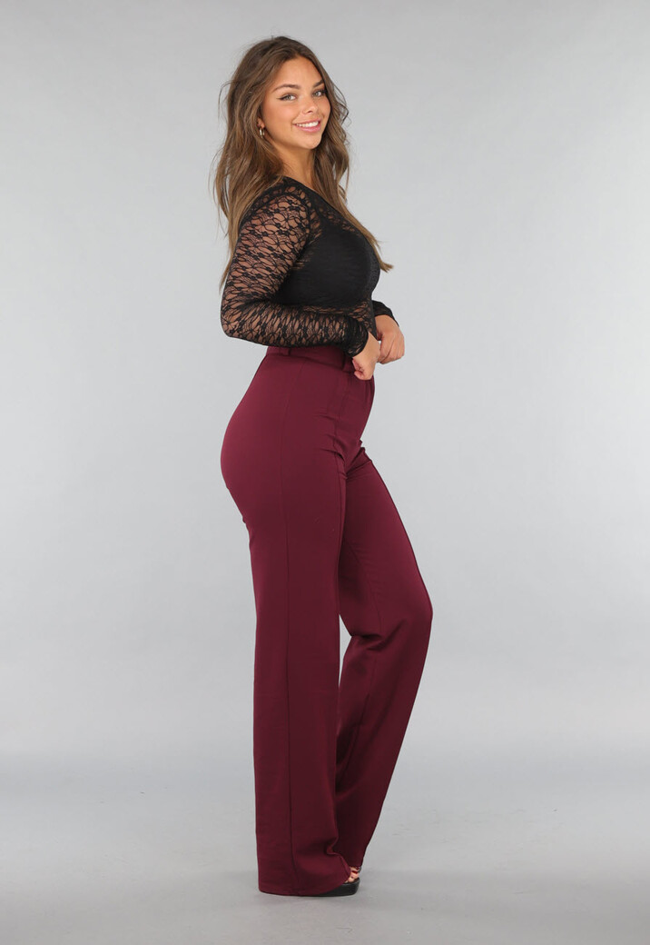 Rechte Tall Stretch Pantalon in Burgundy