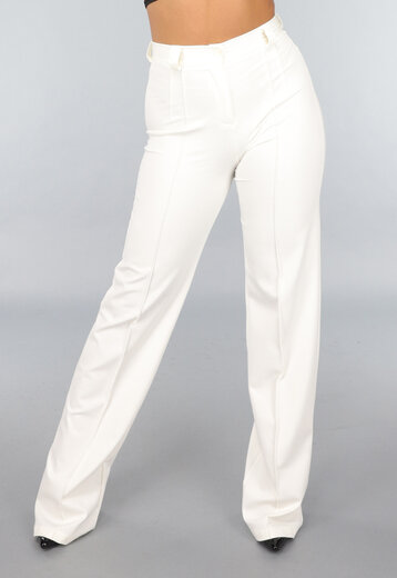 Rechte Cremekleurige Pantalon met Stretch in Tall Model