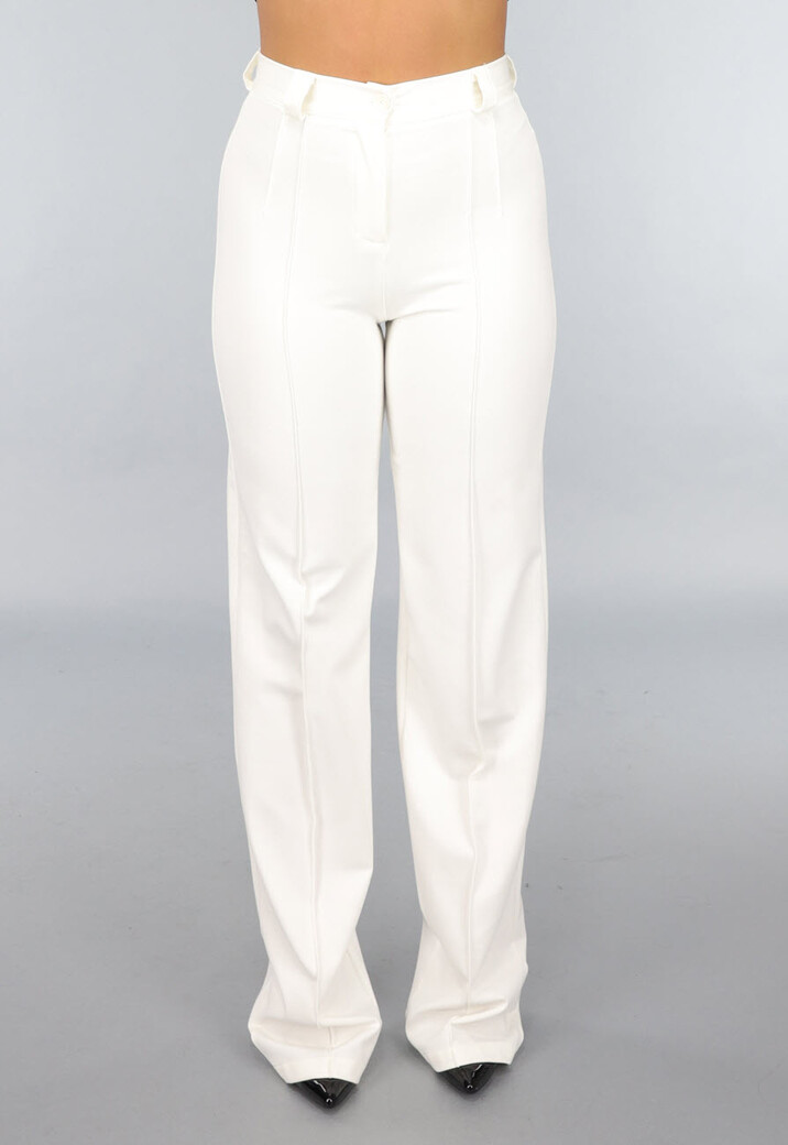 Rechte Cremekleurige Pantalon met Stretch in Tall Model