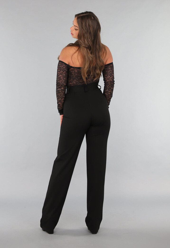 Tall Zwarte Straight Leg Pantalon met Stretch