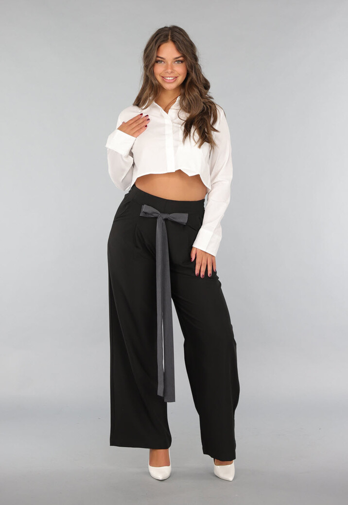 Zwarte Pantalon met Antraciet Strikdetail