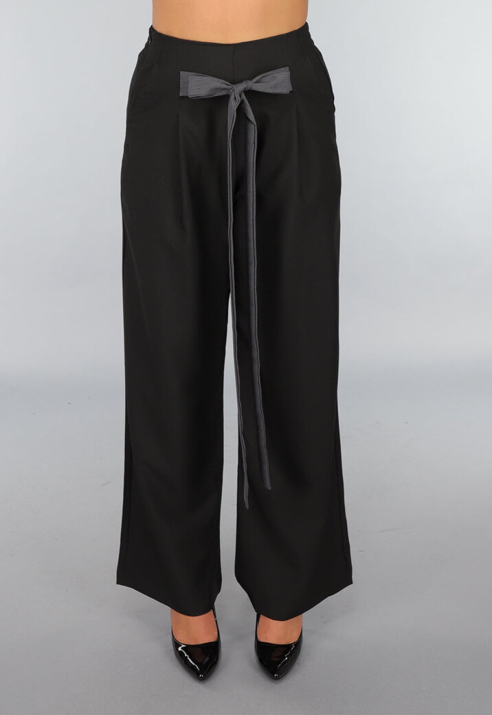 Zwarte Pantalon met Antraciet Strikdetail