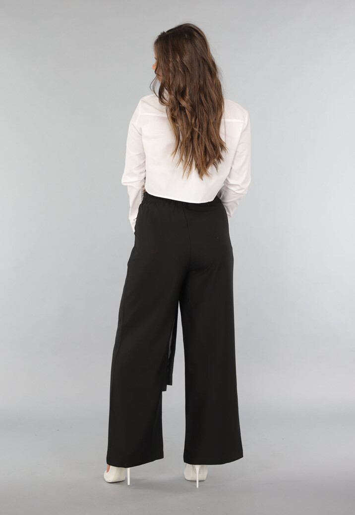 Zwarte Pantalon met Antraciet Strikdetail