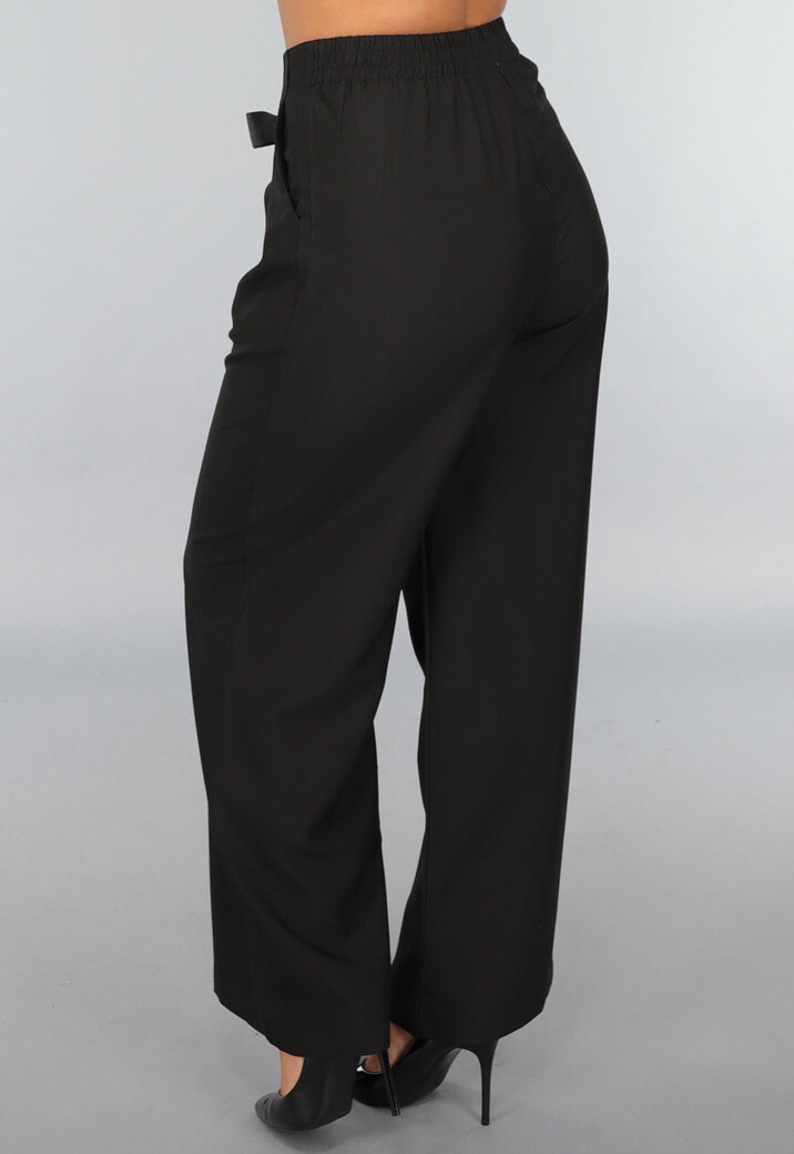 Zwarte Pantalon met Antraciet Strikdetail