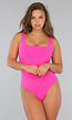 Fel Roze Mouwloze Body met Vierkante Hals