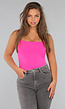 Fel Roze Mouwloze Body met Vierkante Hals