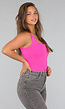 Fel Roze Mouwloze Body met Vierkante Hals