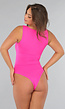 Fel Roze Mouwloze Body met Vierkante Hals