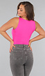 Fel Roze Mouwloze Body met Vierkante Hals