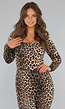 Luipaardprint Bodysuit met Vierkante Hals