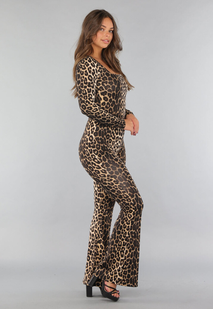 Luipaardprint Bodysuit met Vierkante Hals