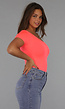 Neon Coral Bodysuit met One Shoulder