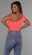 Neon Coral Bodysuit met One Shoulder