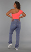 Neon Coral Bodysuit met One Shoulder