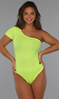 One Shoulder Neon Gele Bodysuit