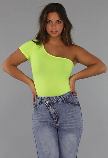 One Shoulder Neon Gele Bodysuit