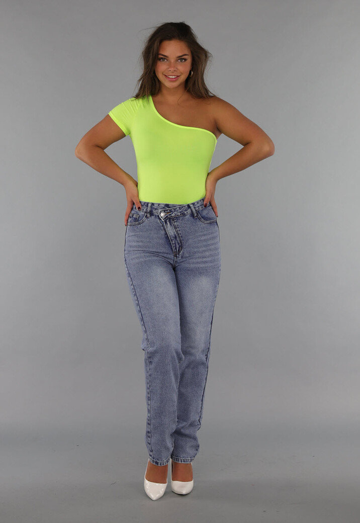 One Shoulder Neon Gele Bodysuit