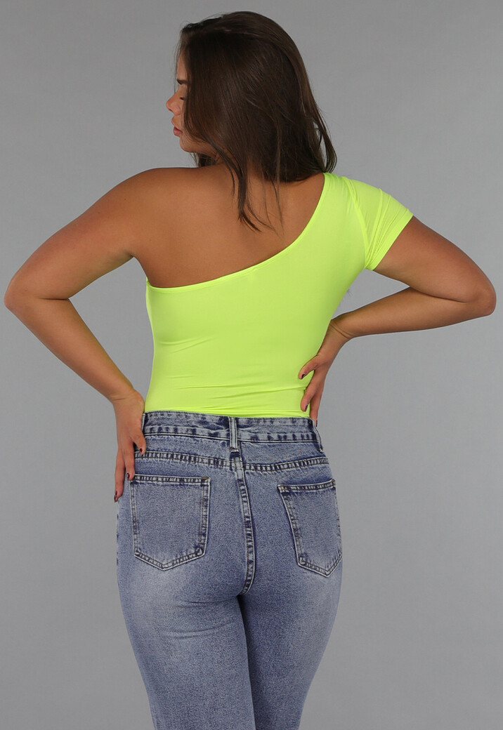 One Shoulder Neon Gele Bodysuit