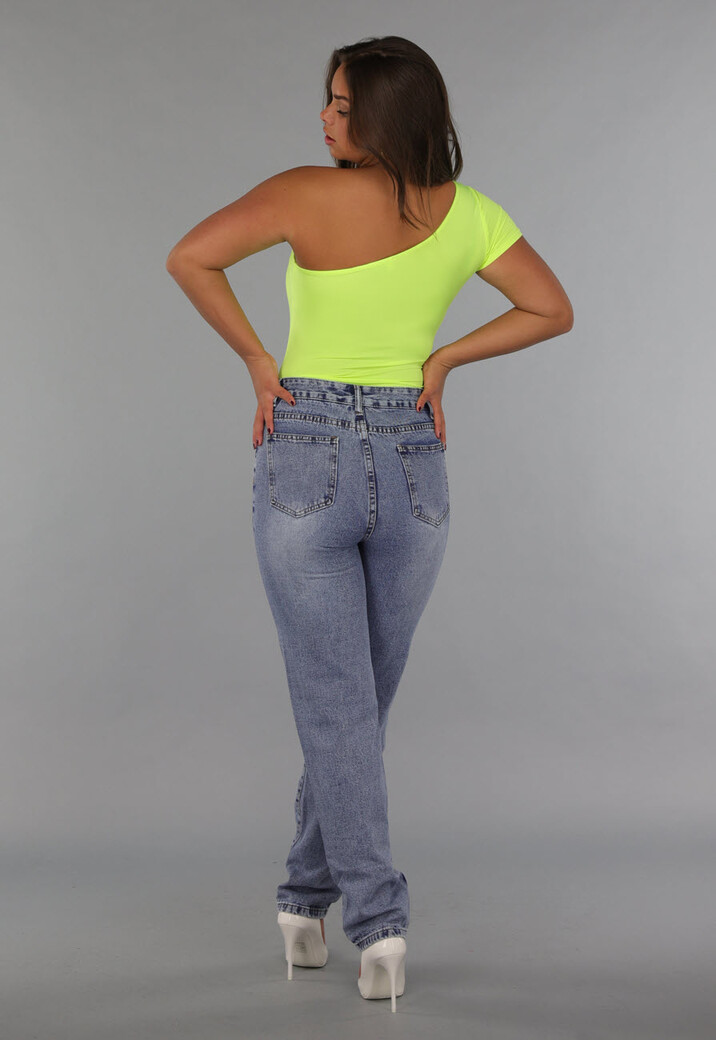 One Shoulder Neon Gele Bodysuit