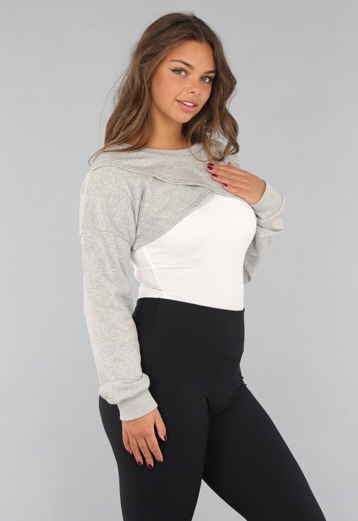 Grijze Cropped Trui met Overslag Look